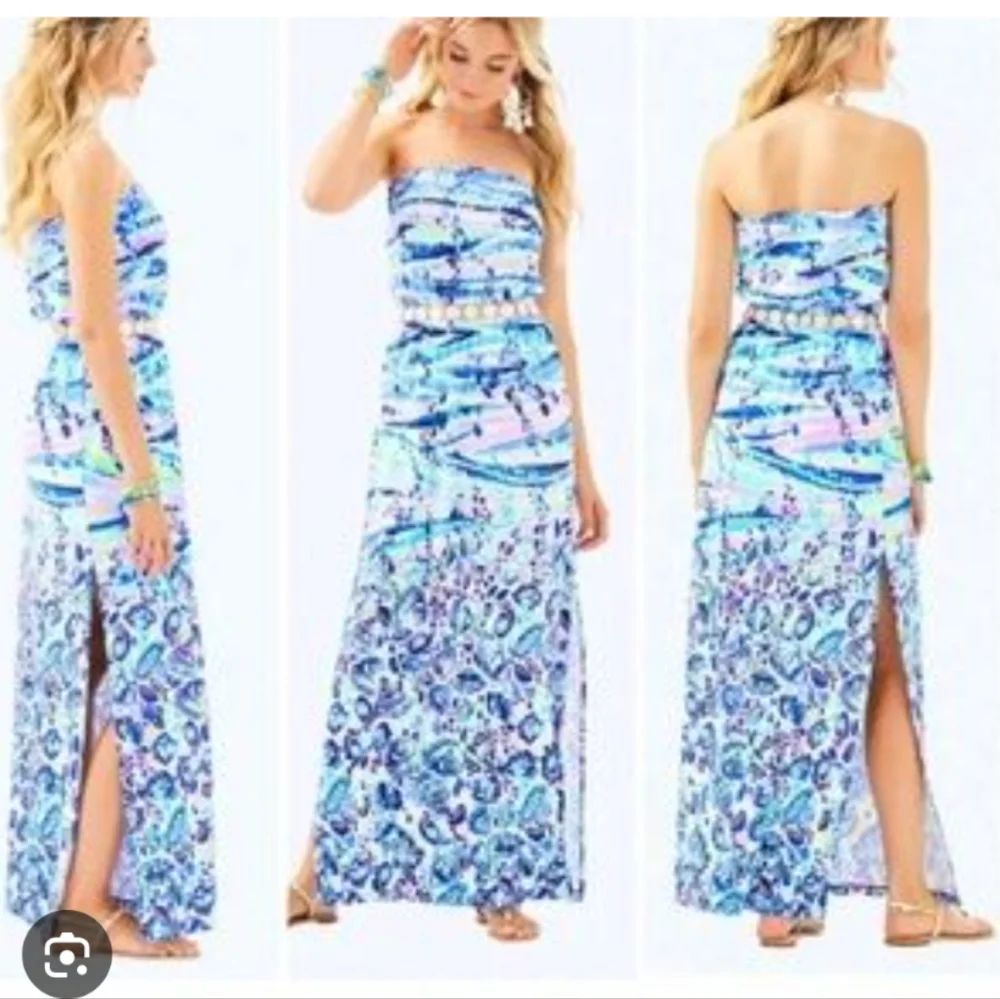 Lilly Pulitzer Strapless Blue Multi Print Maxi Dress - Picture 2 of 7